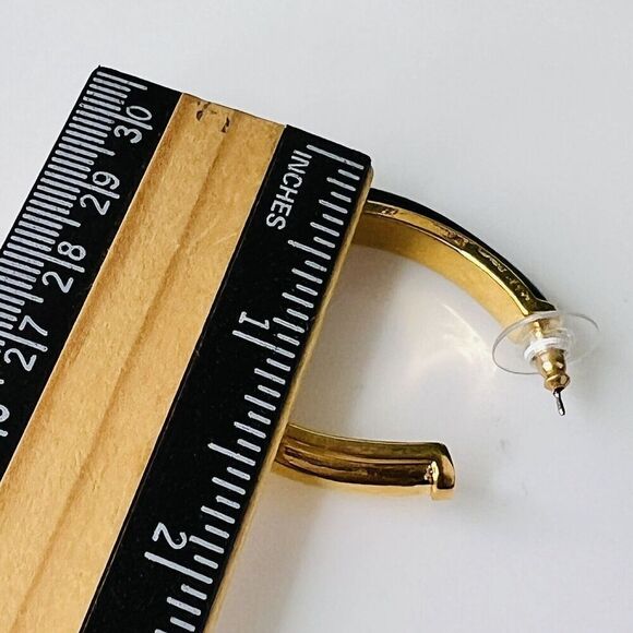 Kara Ross Black Label by Chico’s Ebony Resin Gold Tone Earrings Open Hoop NICE - Picture 10 of 10